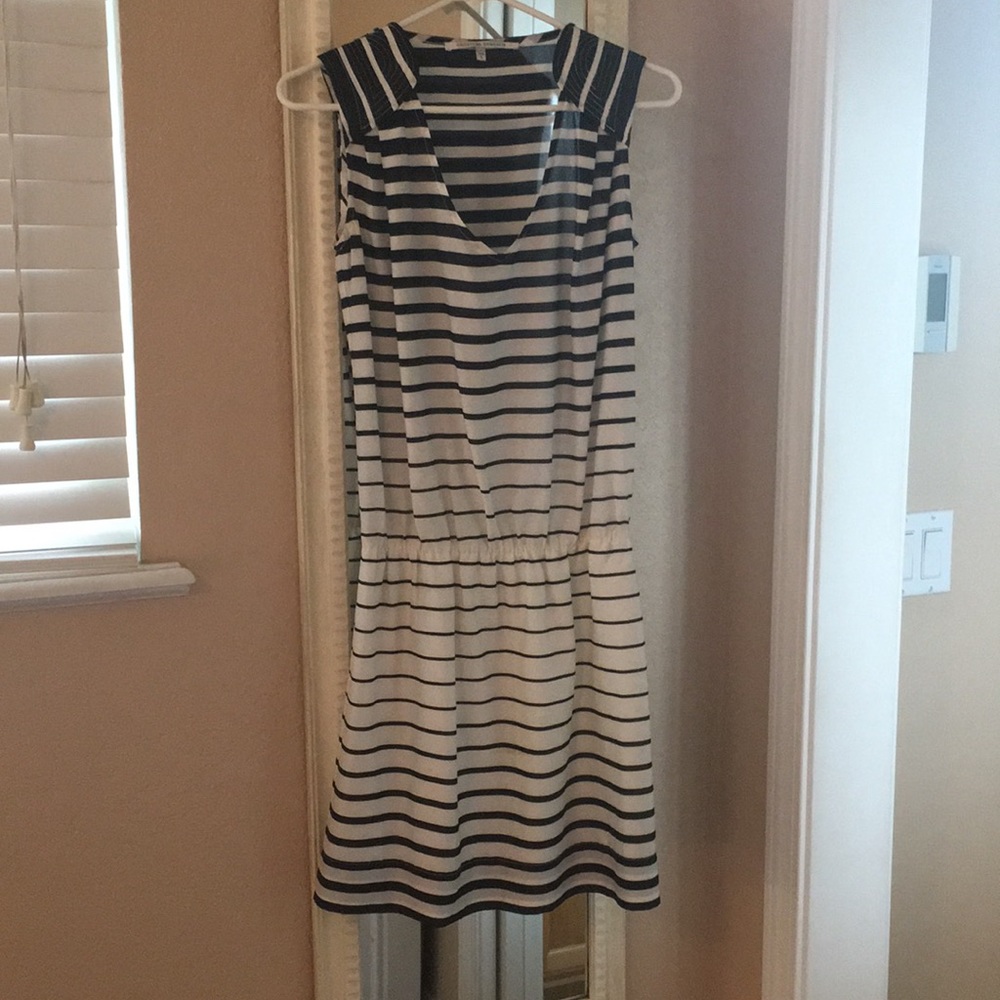 stripe back and white deep v neck dress